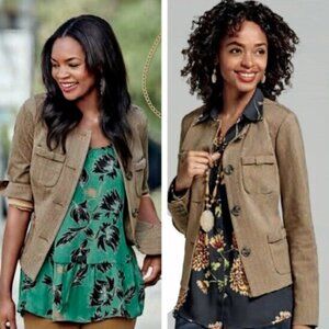 CABI Penny Blazer Tan Herringbone Fleck 3170 Lady Jacket Quiet Luxury Sz S #324C